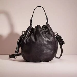 NEW Coach Peyton Drawstring Leather Shoulder Tote Black